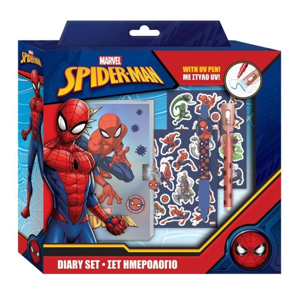 Pamiętnik na kłódkę, długopis UV naklejki - Spiderman 508625