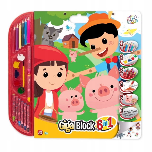 Giga Blok 5w1 Kolorowanka 3 Bajki, kredki, farby