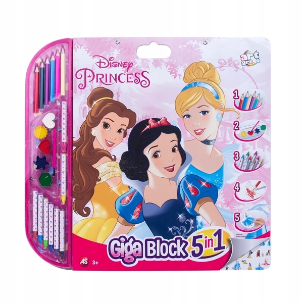 Giga Blok 5w1 Kolorowanka Princess, kredki, farby