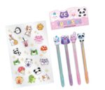 HOT FOCUS Zestaw długopisów żelowych+naklejki - Zwierzątka 336CR - obrazek 2