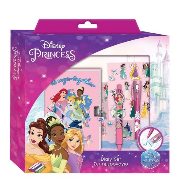 Pamiętnik na kłódkę długopis UV naklejki Princess